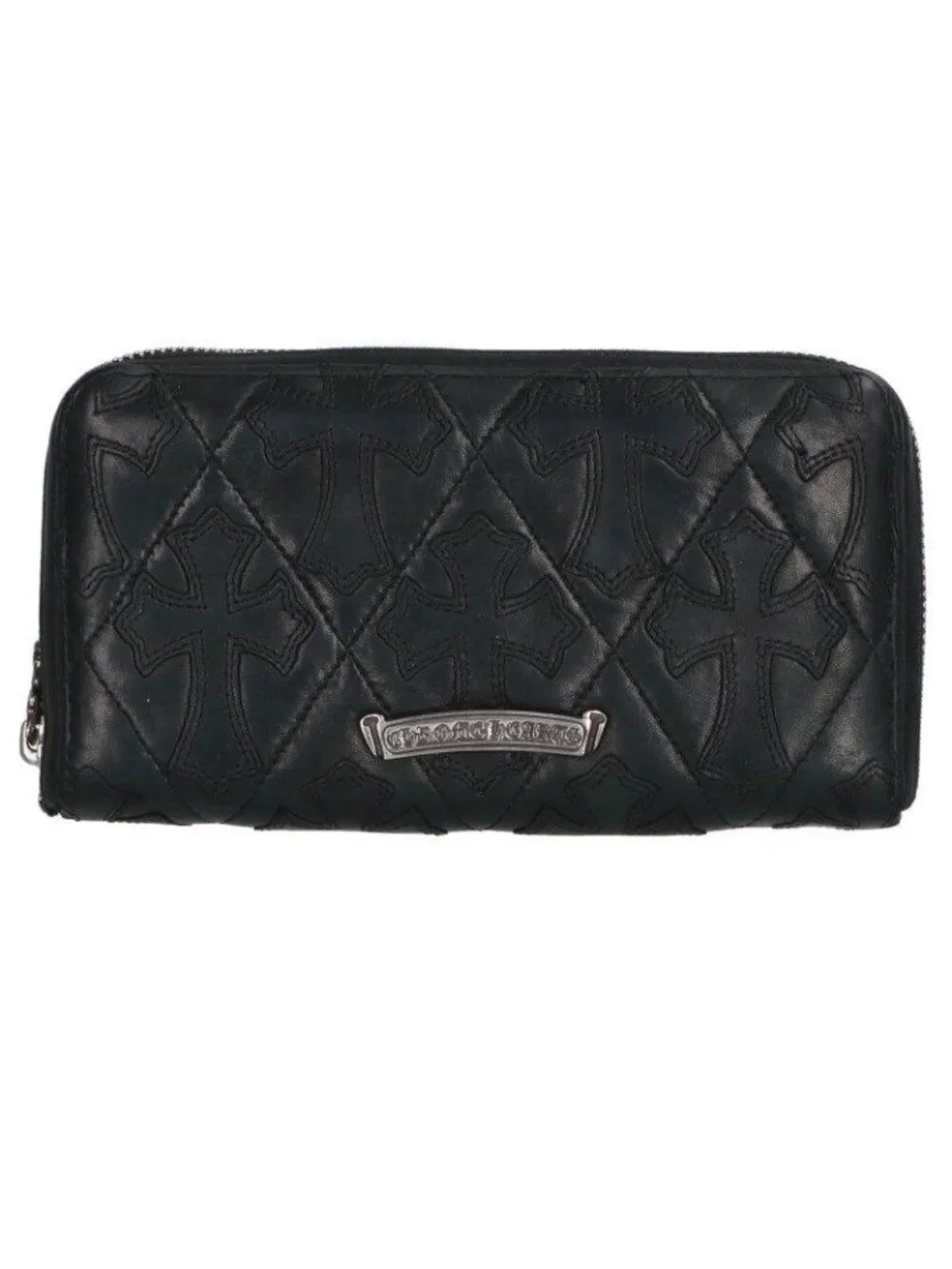 Chrome Hearts Rec Zip Quilted Cemetery Cross Leather Wallet